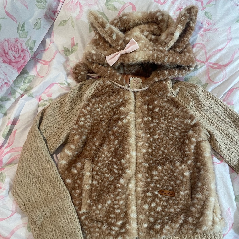 Peiliee Rose Island Fairy Spirit Deer In Flower Field Faux Fur Hoodie XXL